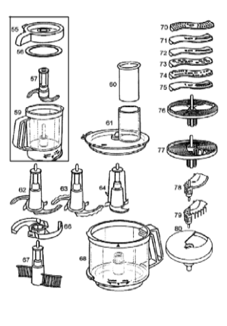 Braun K-750, K-600 and K-650 Combimax food processor parts.